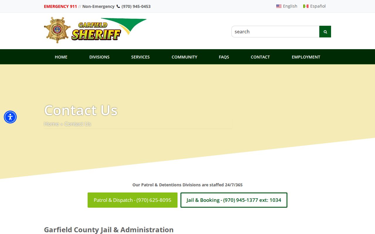 Garfield County arrest records Sheriff's contact page
