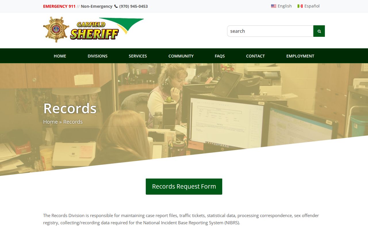 Garfield County arrest records Sheriff's Records Division page