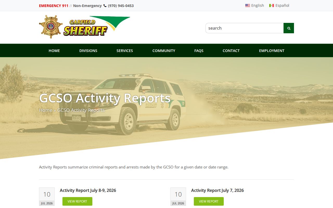 Garfield County arrest records Sheriff's activity reports page