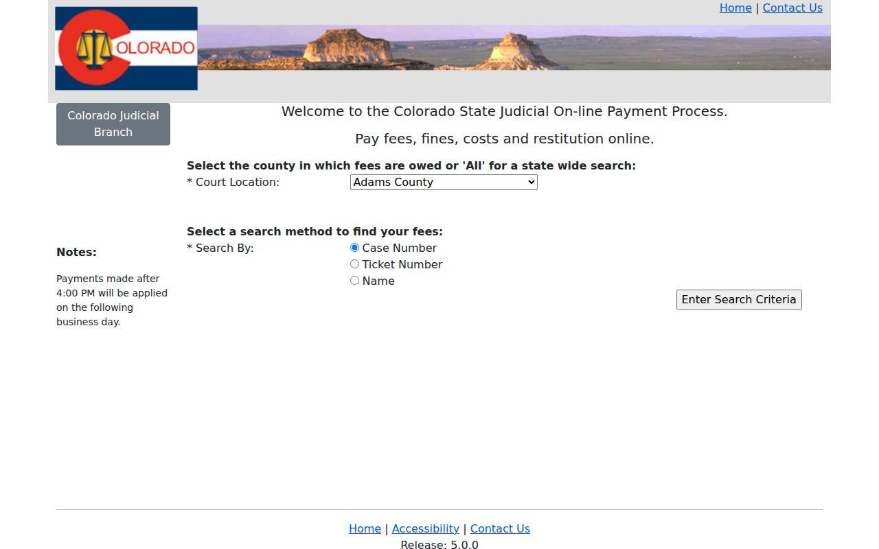 Garfield County court records payment lookup through Colorado Judicial Online Payment System
