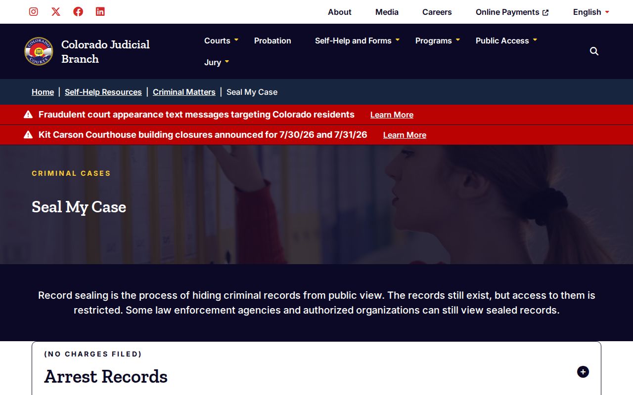 Garfield County criminal court records Colorado Seal My Case self-help page