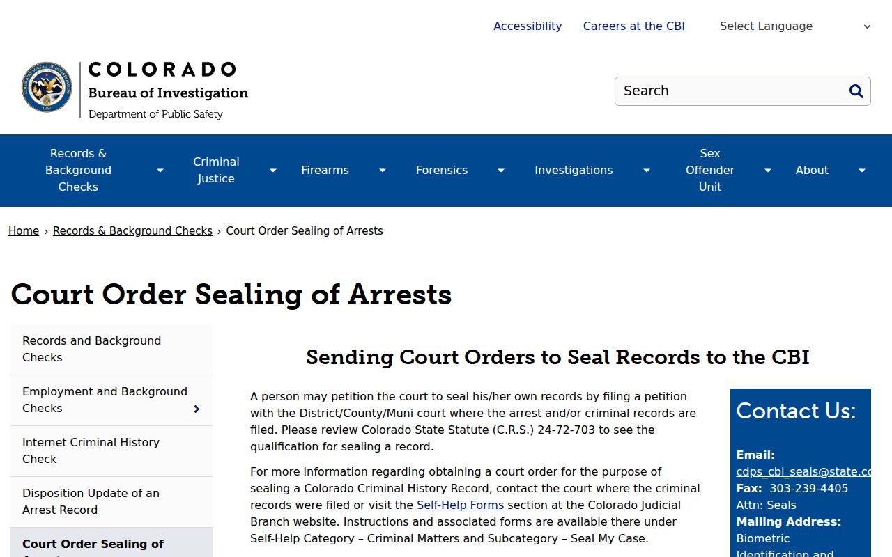 Garfield County criminal court records CBI sealing of arrests page