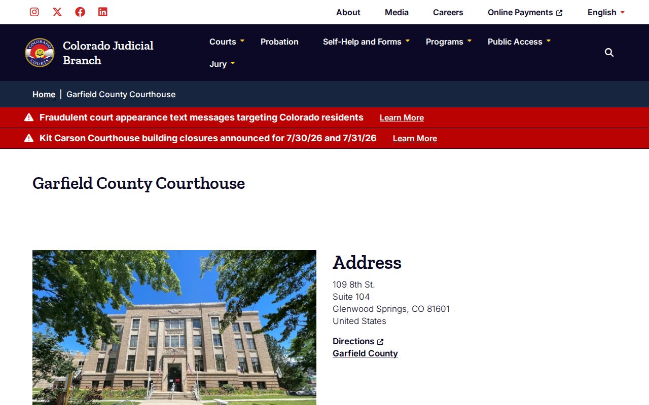Garfield County District Court courthouse location page