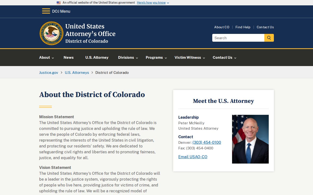 Garfield County District Court records and U.S. Attorney federal distinction