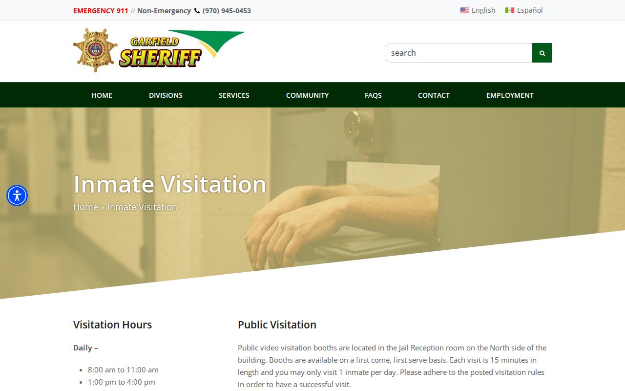 Garfield County inmate records visitation rules