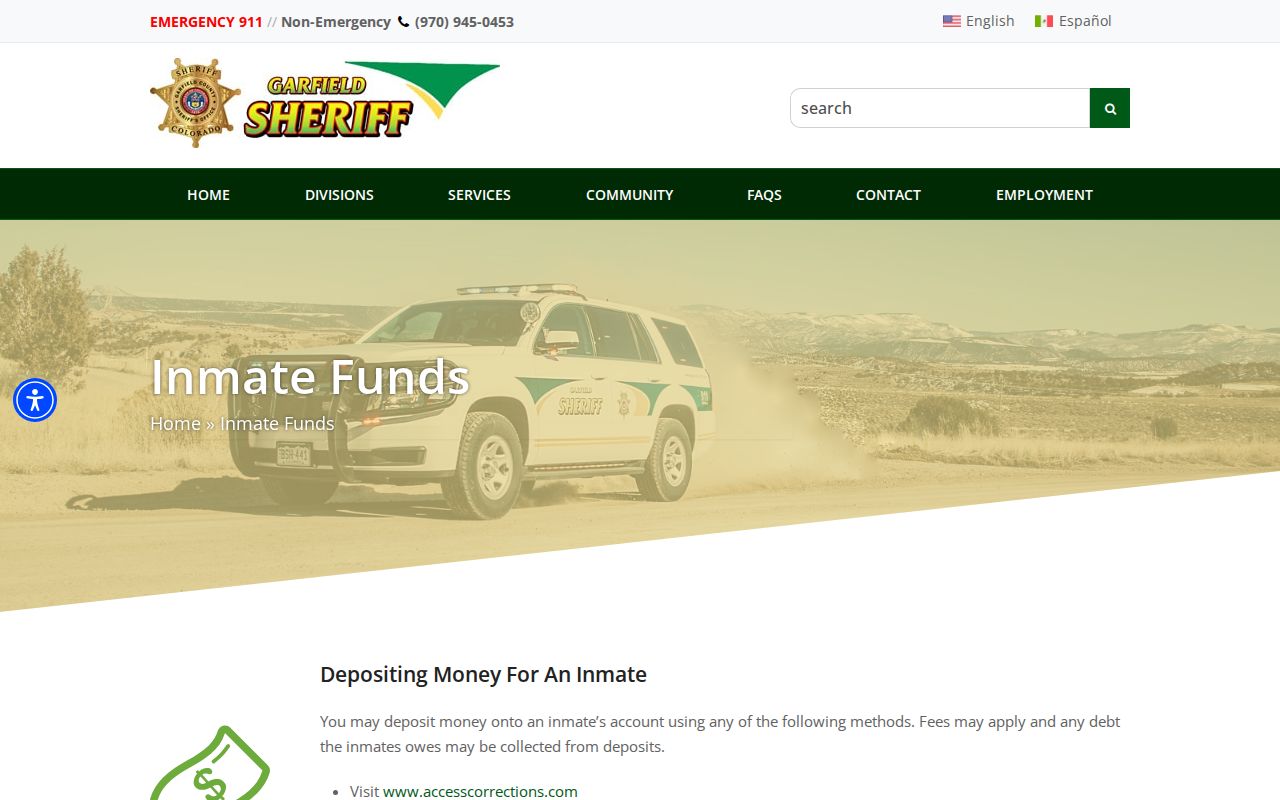 Garfield County inmate records inmate funds
