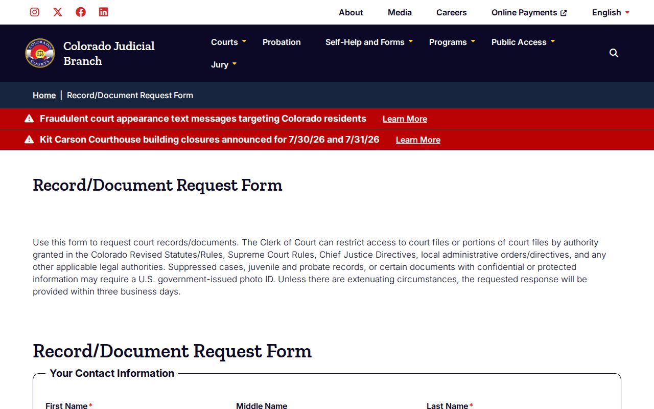 Garfield County marriage and divorce records court record document request form