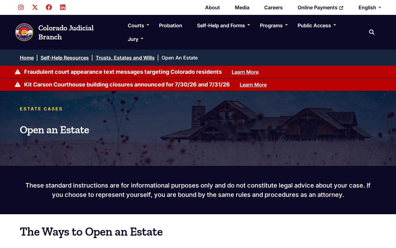 Garfield County probate records open estate self-help page