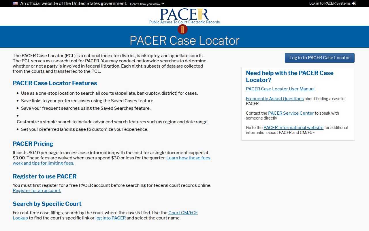 Garfield County probate records PACER federal case locator distinction