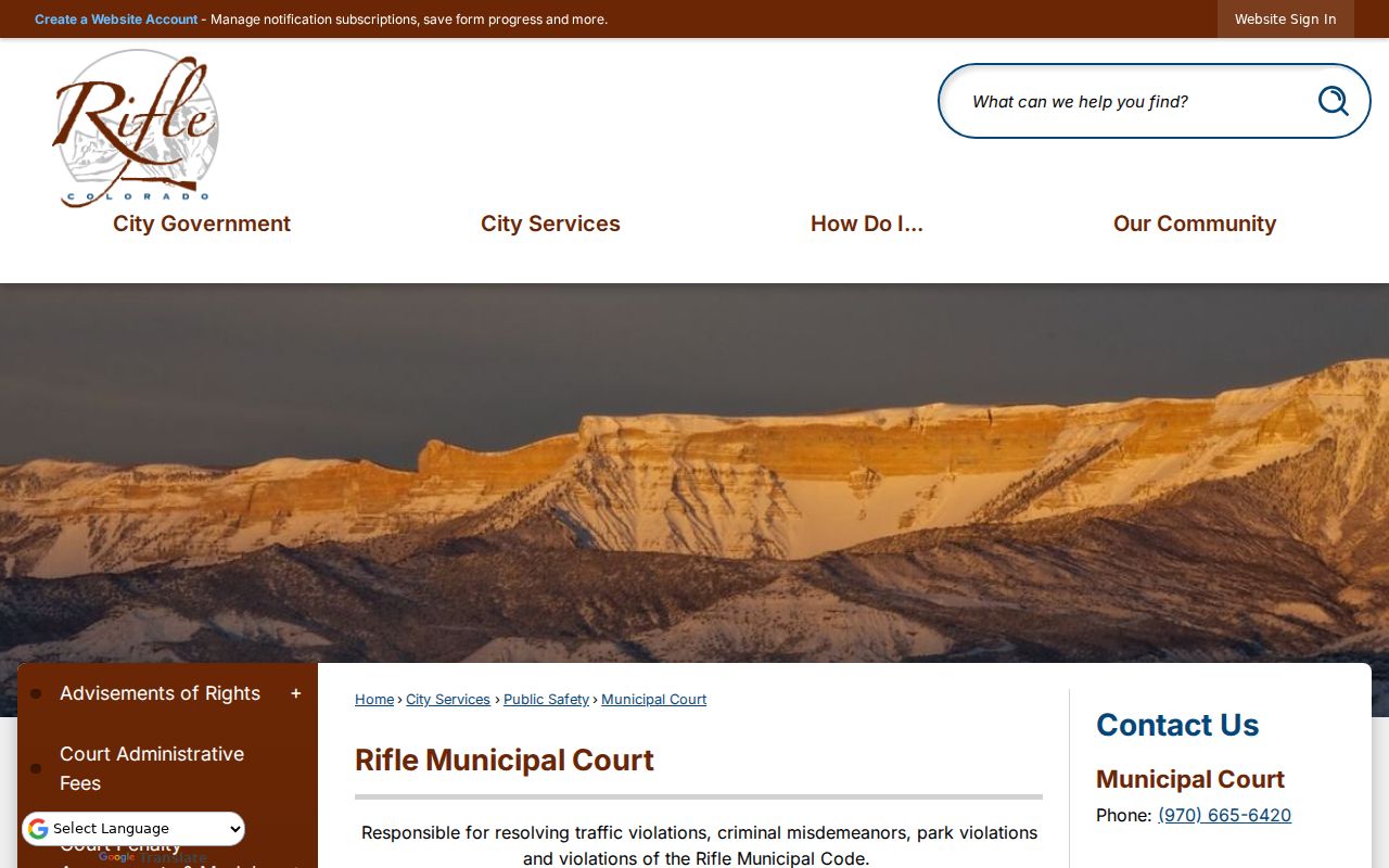 Garfield County traffic court records Rifle Municipal Court