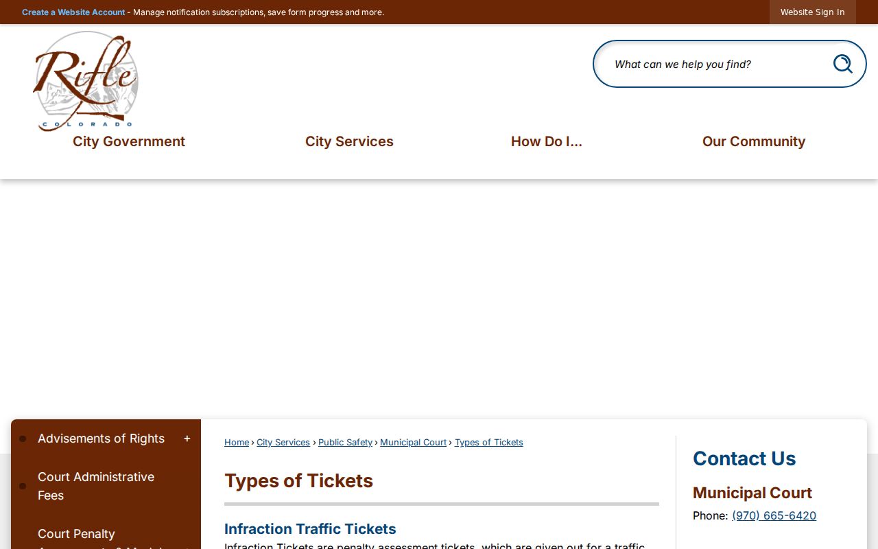 Garfield County traffic court records Rifle ticket types